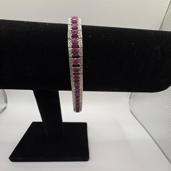 Sterling Silver Oval Ruby Tennis Bracelet 9" Length - Picture 4 of 8